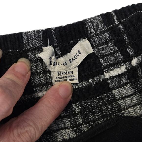American Eagle Women’s Plaid Jumpsuit Medium Black White Linen‎ Blend One Piece - Picture 9 of 9